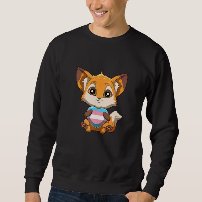 Cute Transgender Pride Fox Fox Hugging Transgender Sweatshirt (Front)