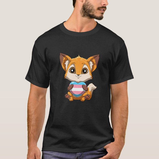 Cute Transgender Pride Fox Fox Hugging Transgender T-Shirt (Front)