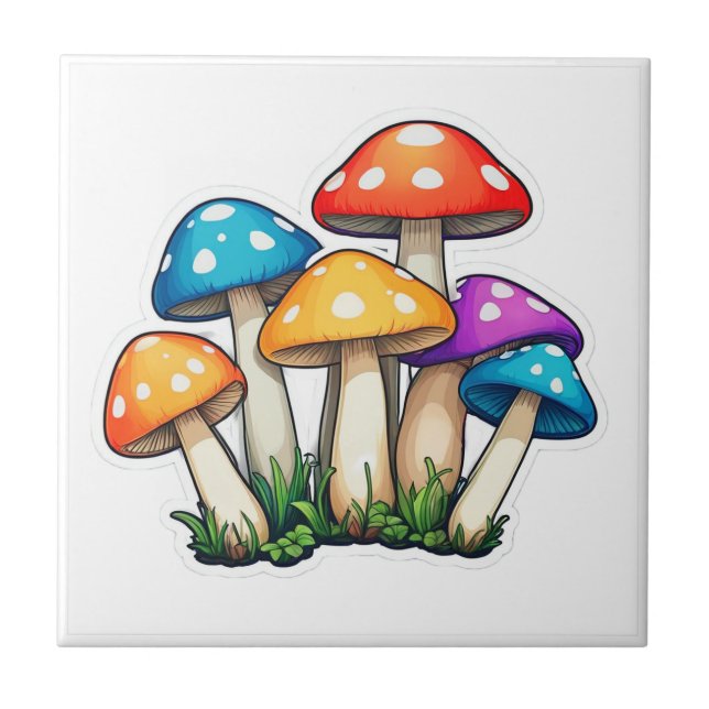 Cute Transparent Mushroom Illustration Ceramic Tile (Front)