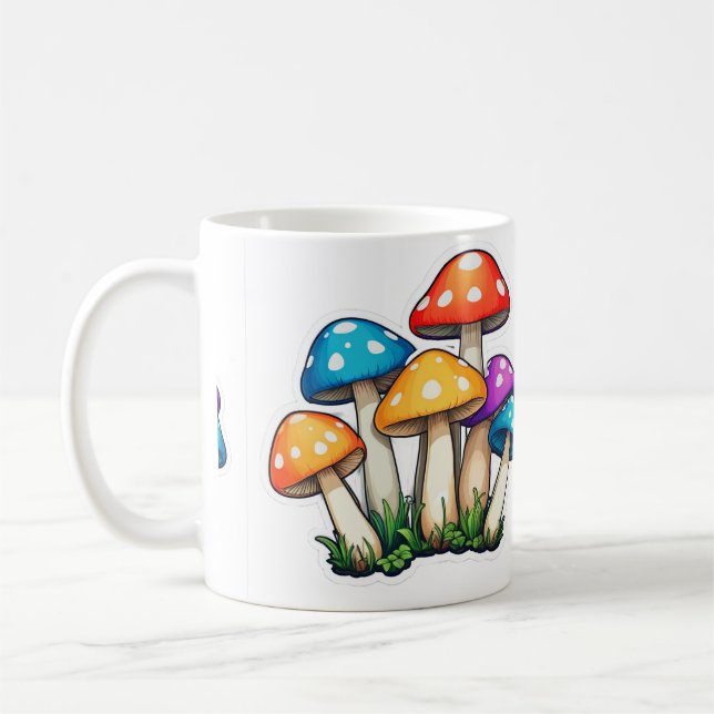 Cute Transparent Mushroom Illustration Coffee Mug (Left)