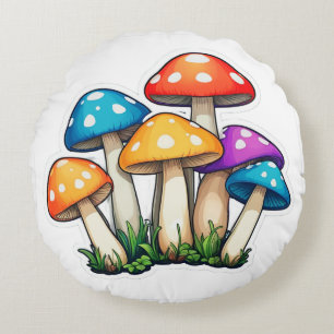 Cute Transparent Mushroom Illustration Round Cushion