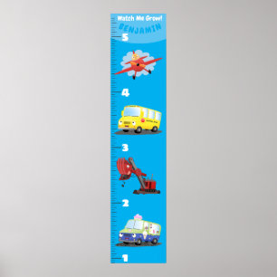 Cute transport cartoon growth chart