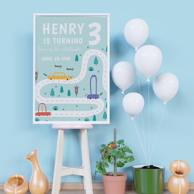 Cute Transportation Card Theme Boy Birthday Poster (Creator Uploaded)