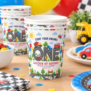 Cute Transportation Cars boy 1st Birthday Paper Cups