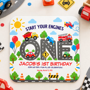 Cute Transportation Cars boy 1st Birthday Square Sticker