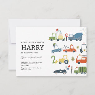 Cute Transportation Themed Party Invitation AGE 4