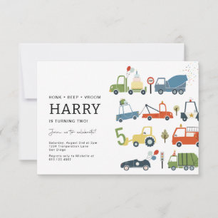 Cute Transportation Themed Party Invitation AGE 5