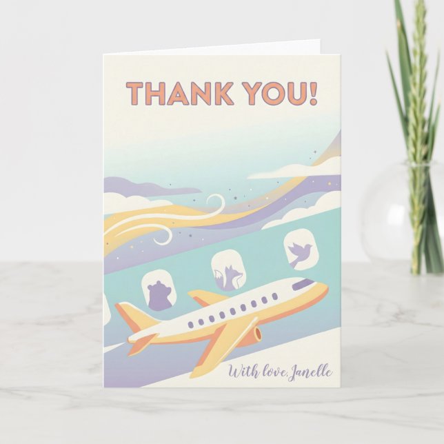 Cute Travel Lover Thank You Airplane Rainbow Sky Card (Front)