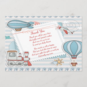 Cute Travel Themed Baby Boy Shower Thank You Card