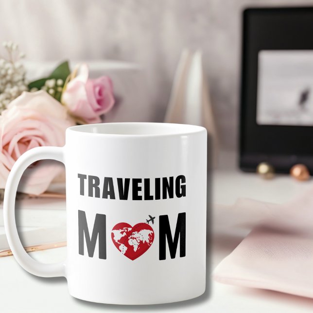 Cute Travelling Mum, World Map & Aeroplane,Fun Coffee Mug (Creator Uploaded)