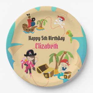 Cute Treasure Map Pink Girl Pirate Birthday Party Paper Plate