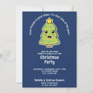 Cute Tree Cheerful Navy Christmas Party Invitation