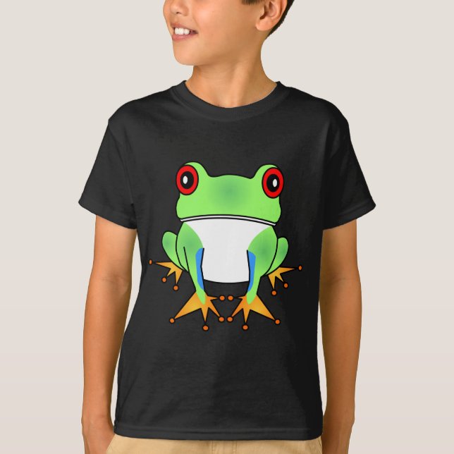 Cute Tree Frog Cartoon Black Kids T-Shirt (Front)