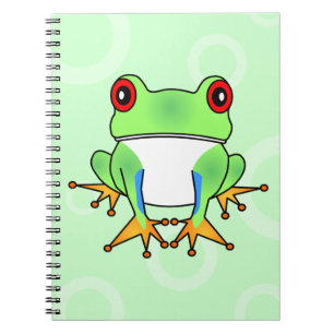 Cute Tree Frog Cartoon - Light Green Circles Notebook
