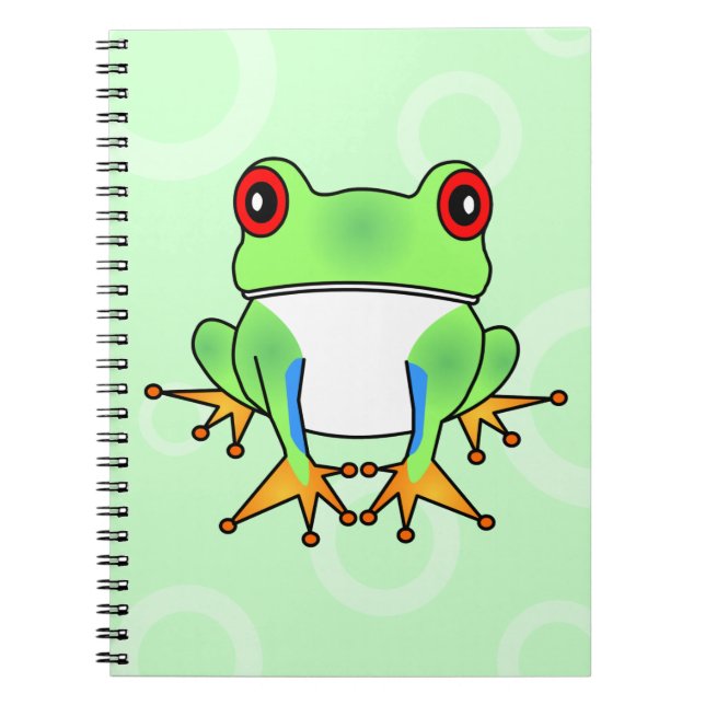 Cute Tree Frog Cartoon - Light Green Circles Notebook (Front)