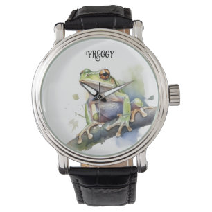 Cute tree frog on branch customisable  watch