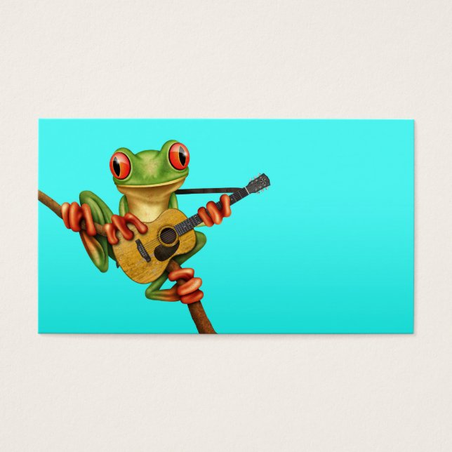 Cute Tree Frog Playing an Acoustic Guitar Blue (Front)