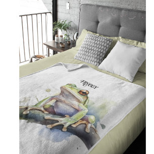 cute tree frog sitting on a branch customisable fleece blanket