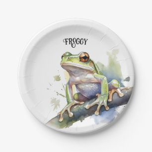 cute tree frog sitting on a branch customisable paper plate