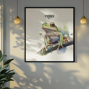 cute tree frog sitting on a branch customisable poster