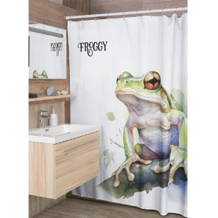 cute tree frog sitting on a branch customisable shower curtain