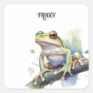 cute tree frog sitting on a branch customisable square sticker