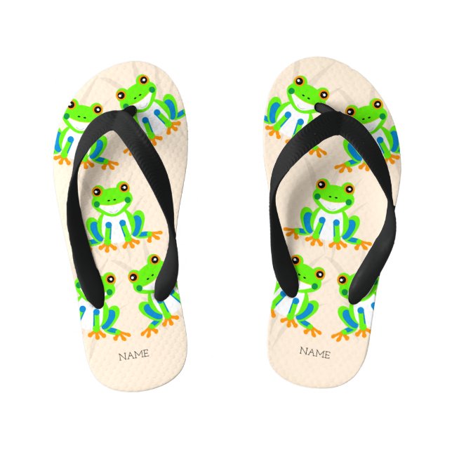 Cute Tree Frogs in the Grass Kid's Thongs (Footbed)