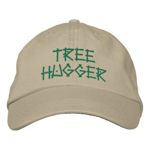 Cute Tree Hugger Quote Green Khaki Embroidered Hat