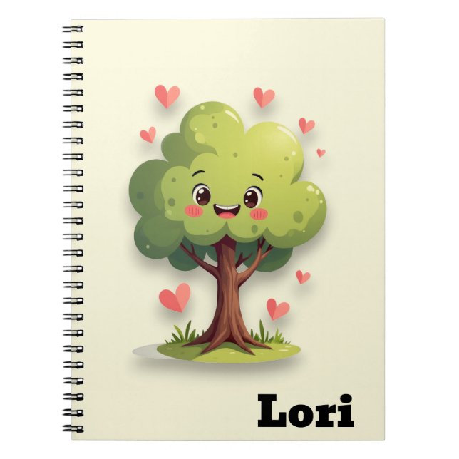 Cute Tree Love Red Hearts Spiral Notebook  (Front)