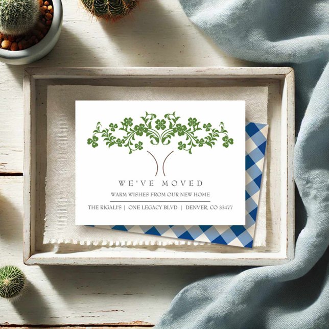 Cute Tree New Home Moving Announcement (New address moving announcement cards.)
