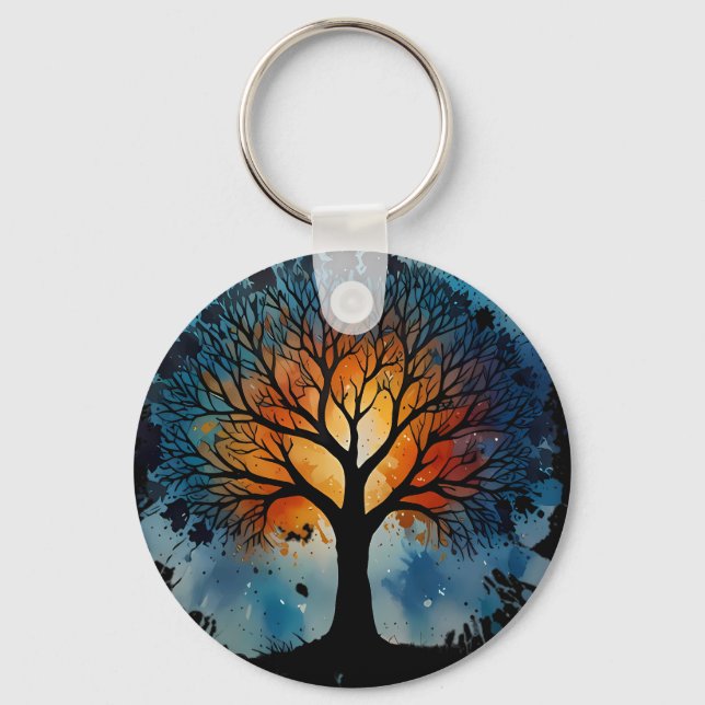 Cute Tree of Life Watercolour Key Ring (Front)