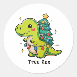 Cute Tree Rex Christmas Dinosaur T Rex Xmas Lights Classic Round Sticker