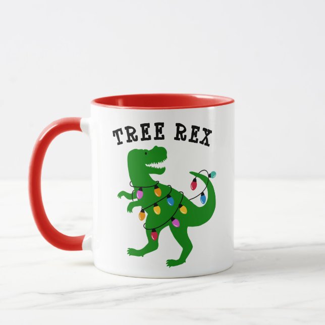 Cute Tree Rex Christmas Tree Dinosaur Holiday Mug (Left)