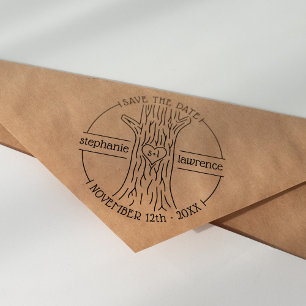Cute Tree Trunk Initials   Save The Date Wedding Self-inking Stamp