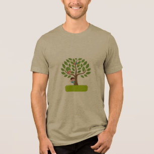 Cute Tree with Kids and Birds T-Shirt Design Tri-Blend Shirt