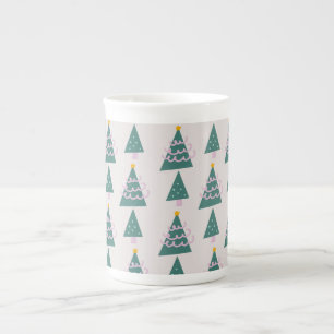 Cute Trees Doodles Pink Green   Bone China Mug