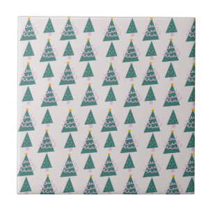 Cute Trees Doodles Pink Green      Ceramic Tile