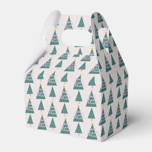 Cute Trees Doodles Pink Green             Favour Box (Front Side)