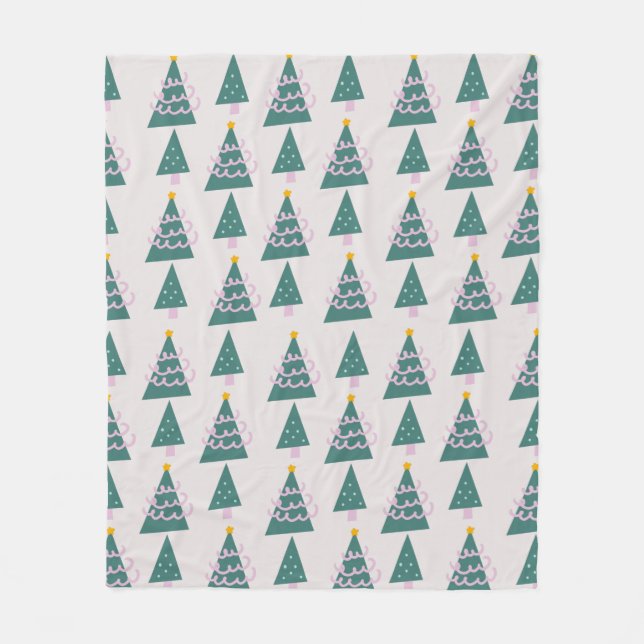 Cute Trees Doodles Pink Green          Fleece Blanket (Front)