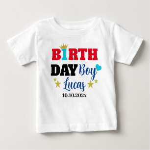 Cute Trendy 1st Birthday With Gold Crown Custom Baby T-Shirt