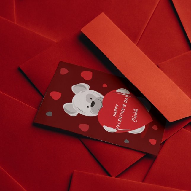 Cute Trendy Bear With Red Heats Valentine Day  Holiday Card (Creator Uploaded)