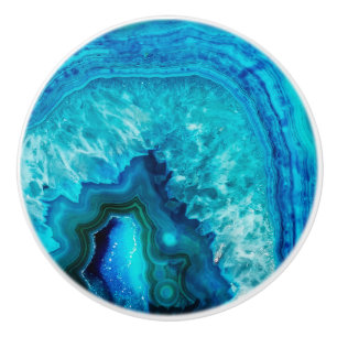 Cute Trendy Bright Blue Turquoise Crystal Geode Ceramic Knob