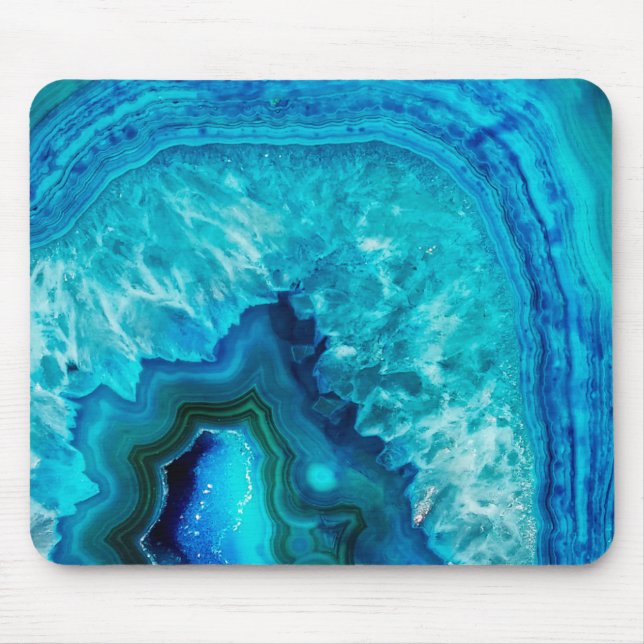 Cute Trendy Bright Blue Turquoise Crystal Geode Mouse Pad (Front)