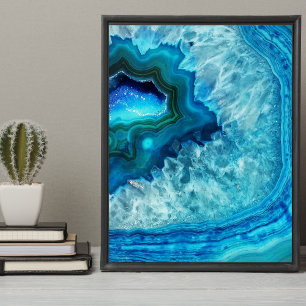 Cute Trendy Bright Blue Turquoise Crystal Geode Poster