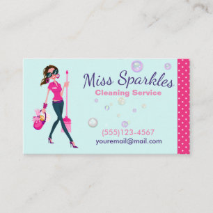Cute Trendy Cartoon Maid House Cleaning Services Business Card