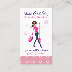 Cute Trendy Cartoon Maid House Cleaning Services Business Card