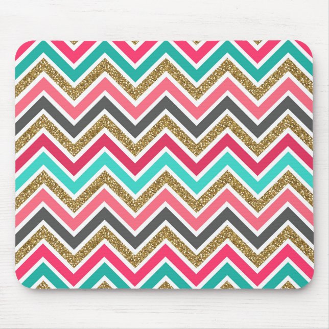 Cute trendy chevron faux glitter zigzag pattern mouse pad (Front)