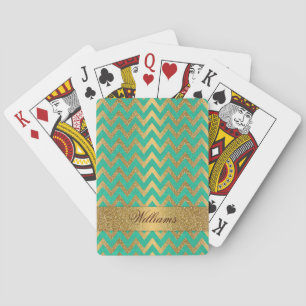 Cute trendy chevron zigzag faux gold glitter playing cards