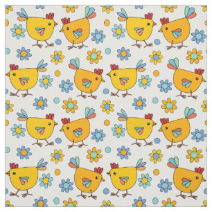 Cute trendy colourful chicken easter design fabric