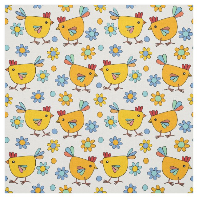 Cute trendy colourful chicken easter design fabric (Swatch)